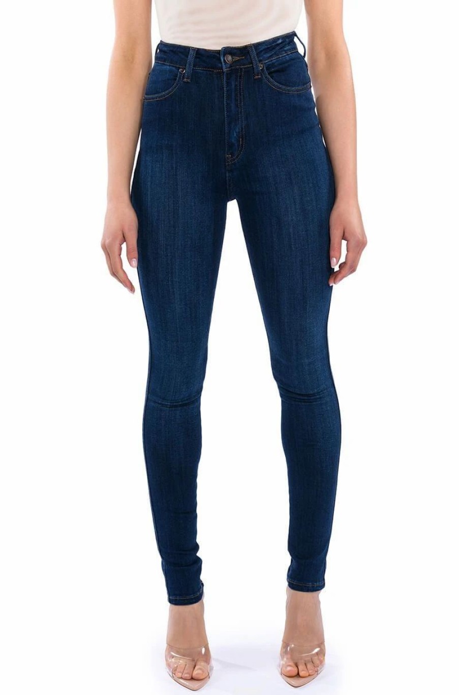 Denim * | Model Call High Rise Stretchy Skinny Jeans Dark Blue