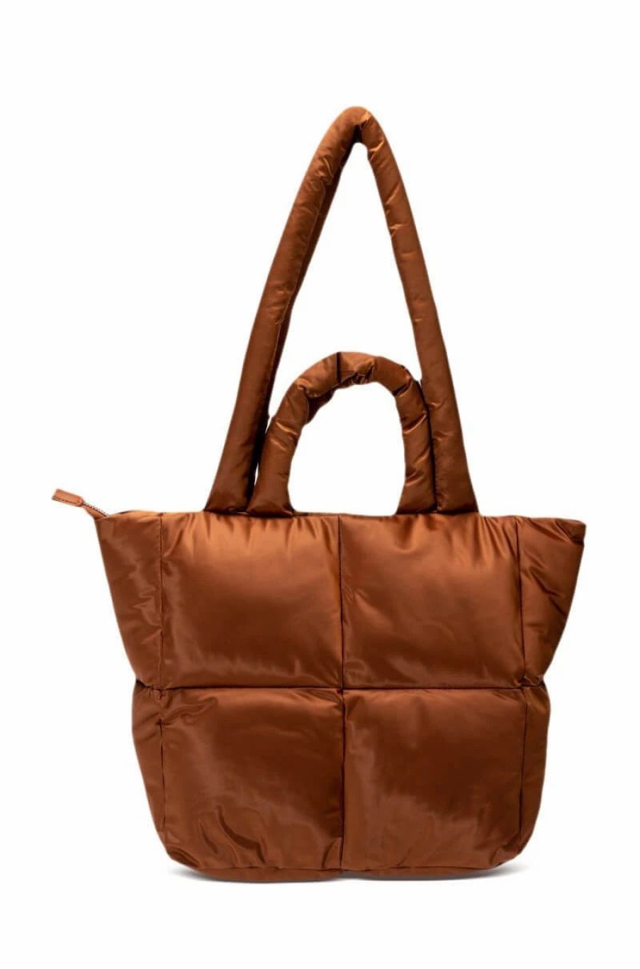 Handbags, Clutches & Wallets * | Tova Nylon Tote Bag In Puffer Brown