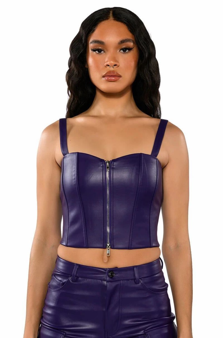 Crop Tops & Bralettes * | True Love Zip Up Structured Tank Top Purple