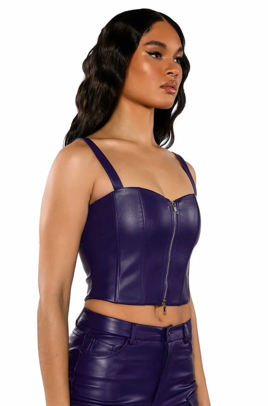 Crop Tops & Bralettes * | True Love Zip Up Structured Tank Top Purple