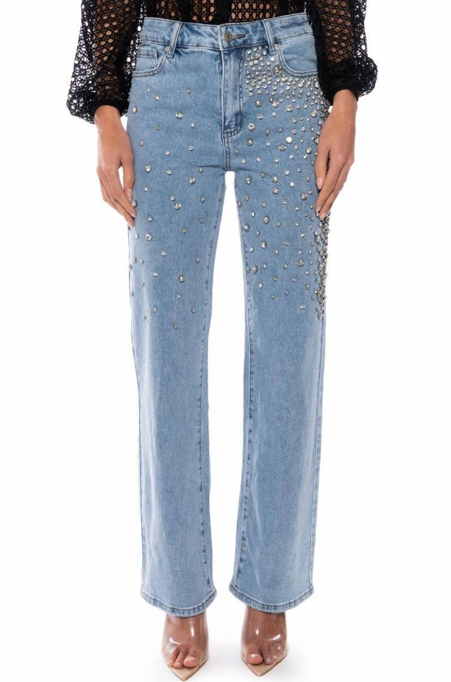 Denim * | Rilee Embellished Straight Fit Jeans Medium Blue Denim