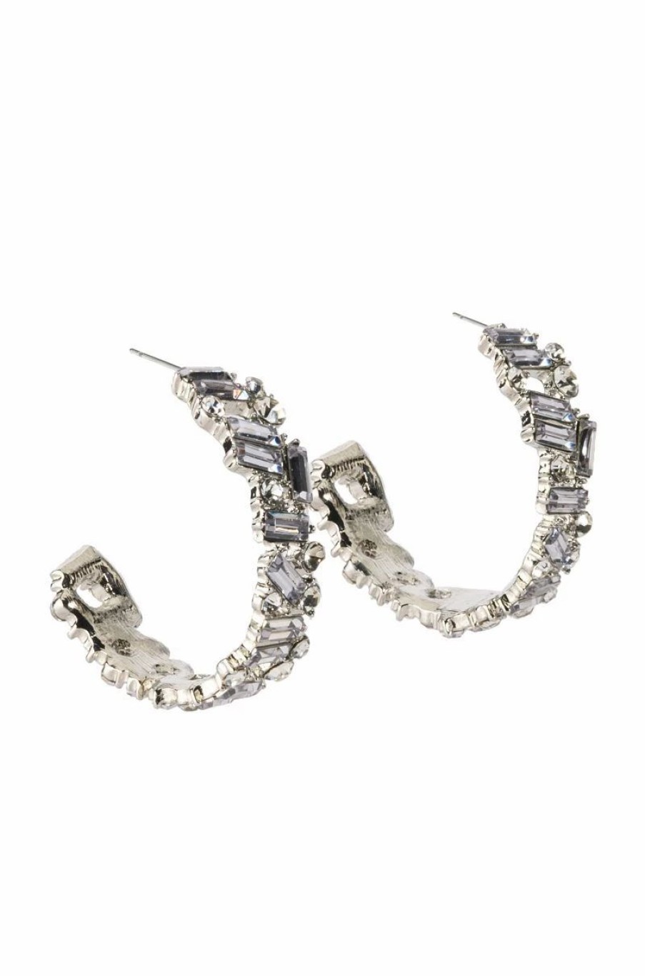 Jewelry * | Shine Bright Rhinestone Hoops Silver