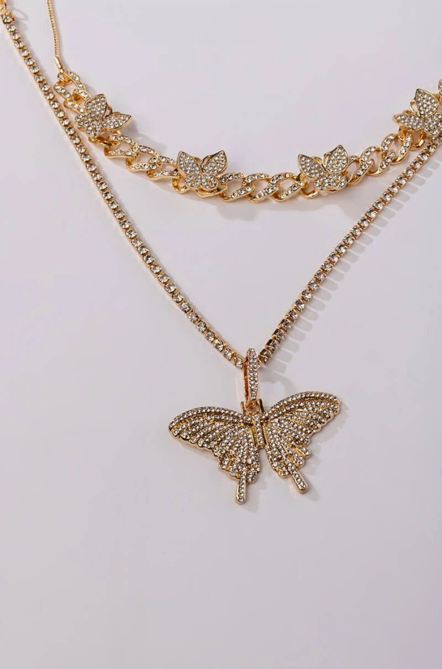 Jewelry * | Lil Baby Butterfly Rhinestone Necklace Gold