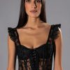 Crop Tops & Bralettes * | Ven Aqui Lace Up Corset Top Black