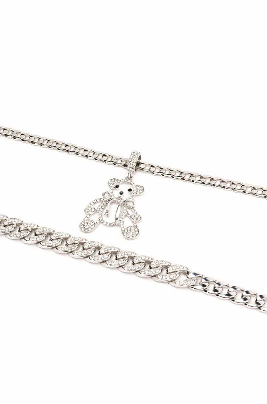 Jewelry * | Teddy Layered Rhinestone Choker Silver