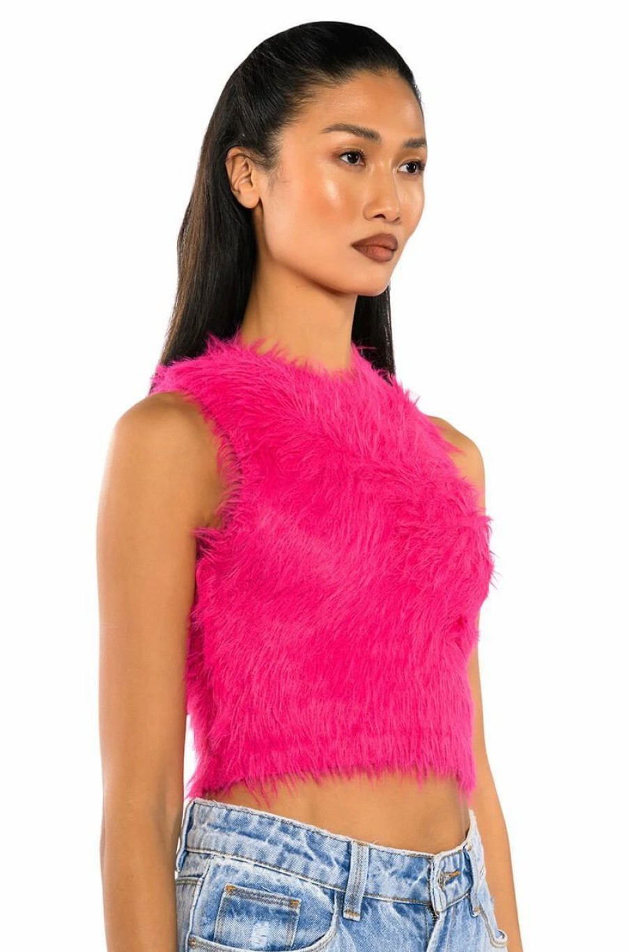 Crop Tops & Bralettes * | Fuzzy Mood Sleeveless Top Fuchsia