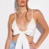 Crop Tops & Bralettes * | Picnic In The Park Woven Tie Front Poplin Bralette White