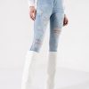 Denim * | Flex-Fit Extreme Stretch High Waisted Distressed Skinny Jeans Light Blue Denim