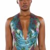 Crop Tops & Bralettes * | In The Moment Floral Chainmail Halter Top Blue Multi