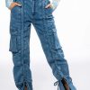 Denim * | Kenna Front Tie Detail Cargo Jeans Medium Blue Denim