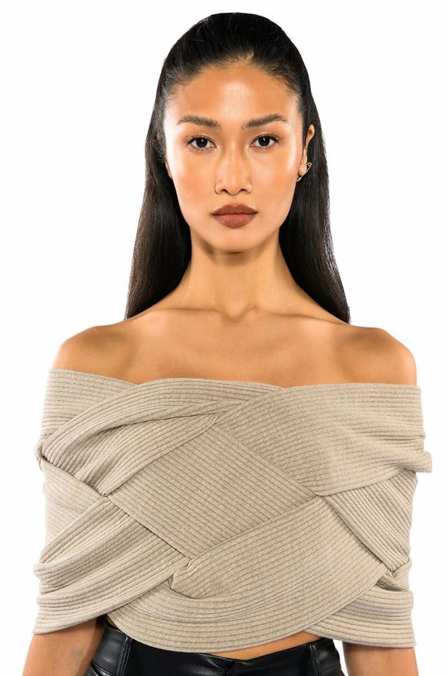 Crop Tops & Bralettes * | Knot Your Average Gal Strapless Knit Top Taupe