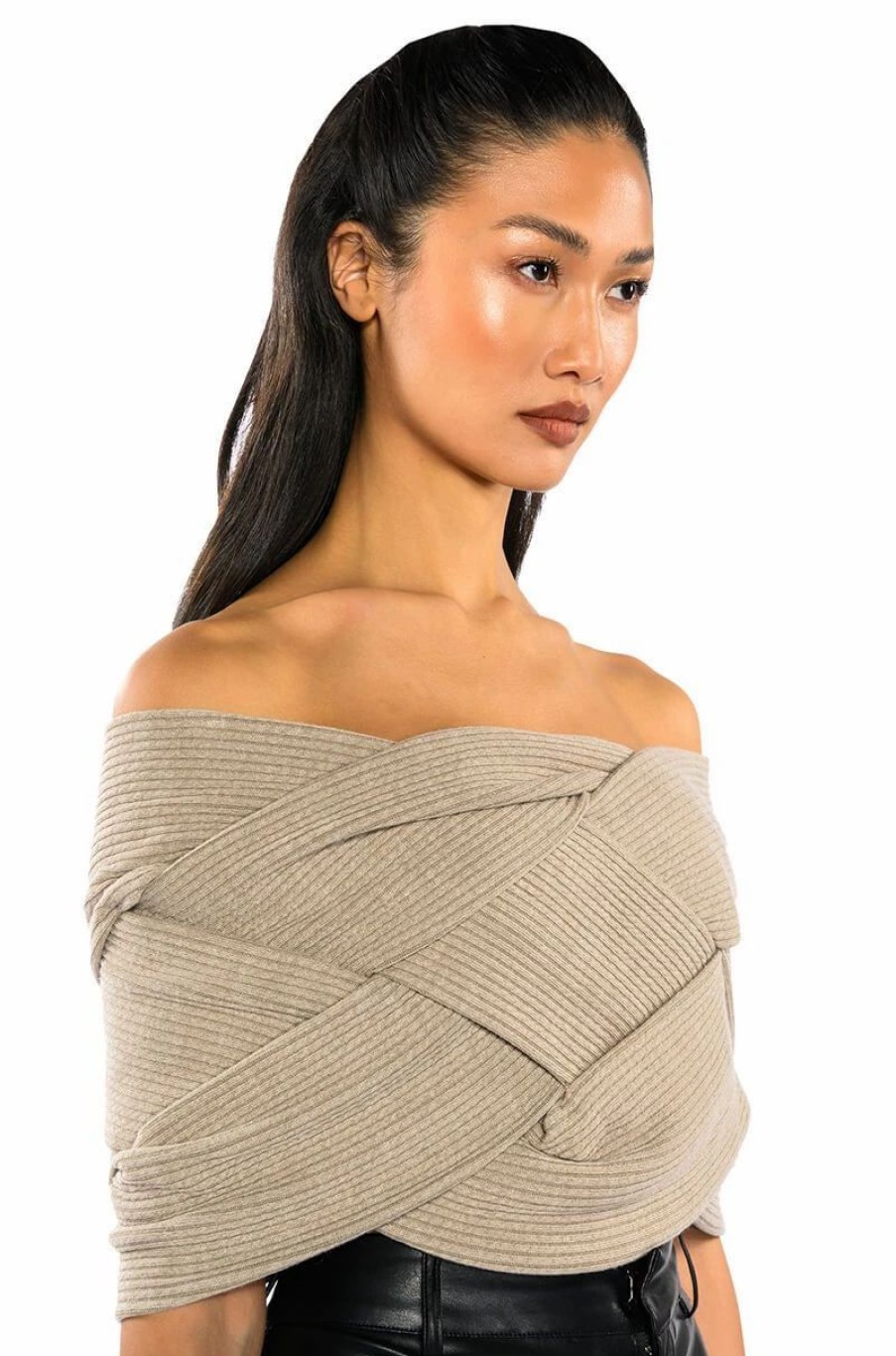 Crop Tops & Bralettes * | Knot Your Average Gal Strapless Knit Top Taupe