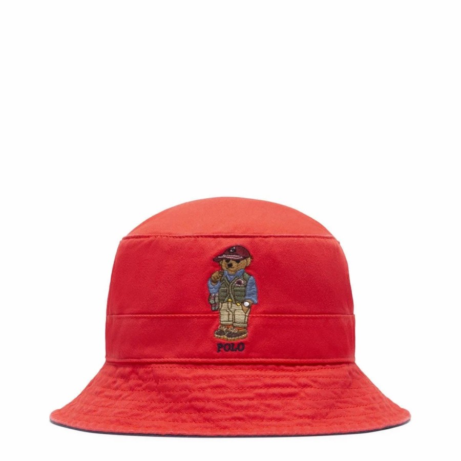 Headwear * | Polo Ralph Lauren Fishing Bear Bucket Hat Red Reef