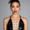 Crop Tops & Bralettes * | Covered In Ice Faux Leather Rhinestone Tank Top Black