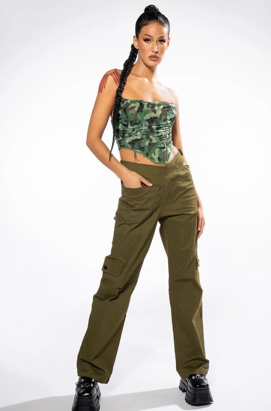 Crop Tops & Bralettes * | Camo Mesh Corset Green Multi