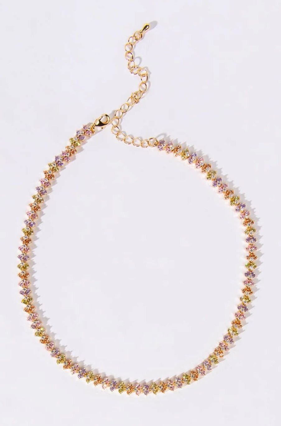 Jewelry * | Shame On Me Tennis Cz Necklace Gold Multi