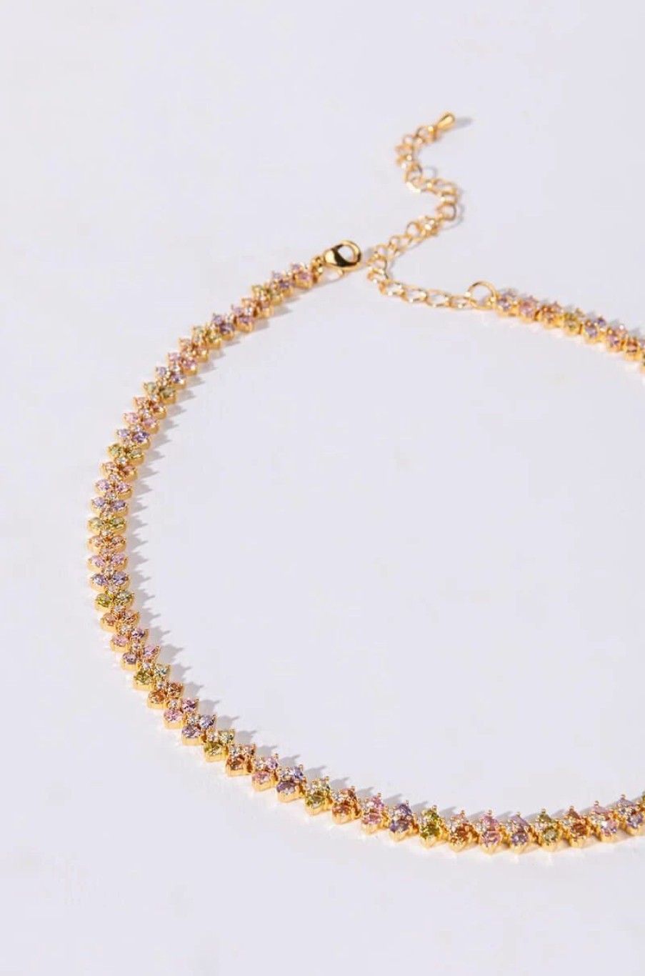 Jewelry * | Shame On Me Tennis Cz Necklace Gold Multi