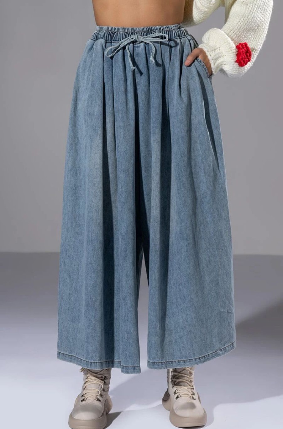 Denim * | Cece Pull On Super Wide Denim Pant Light Blue Denim