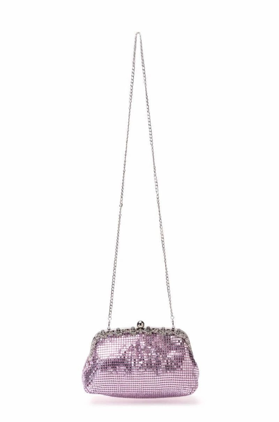 Handbags, Clutches & Wallets * | Walk It Out High Shine Embellished Chainmail Clutch Pink