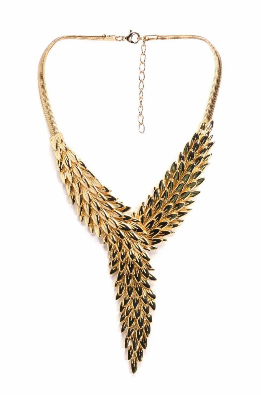 Jewelry * | Think Twice Feather Statement Necklace Gold