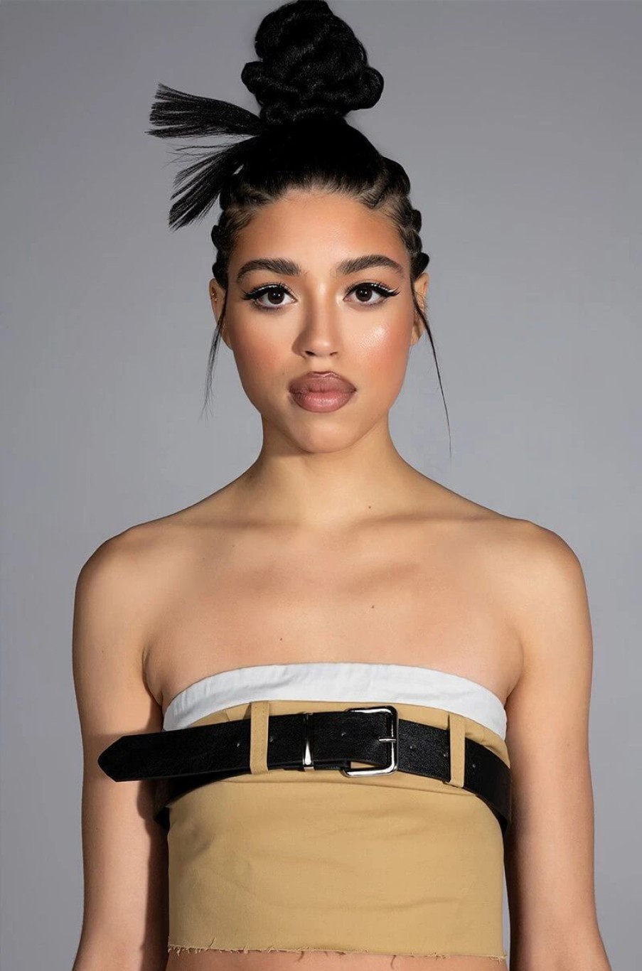 Crop Tops & Bralettes * | Kisses Belted Crop Top Beige