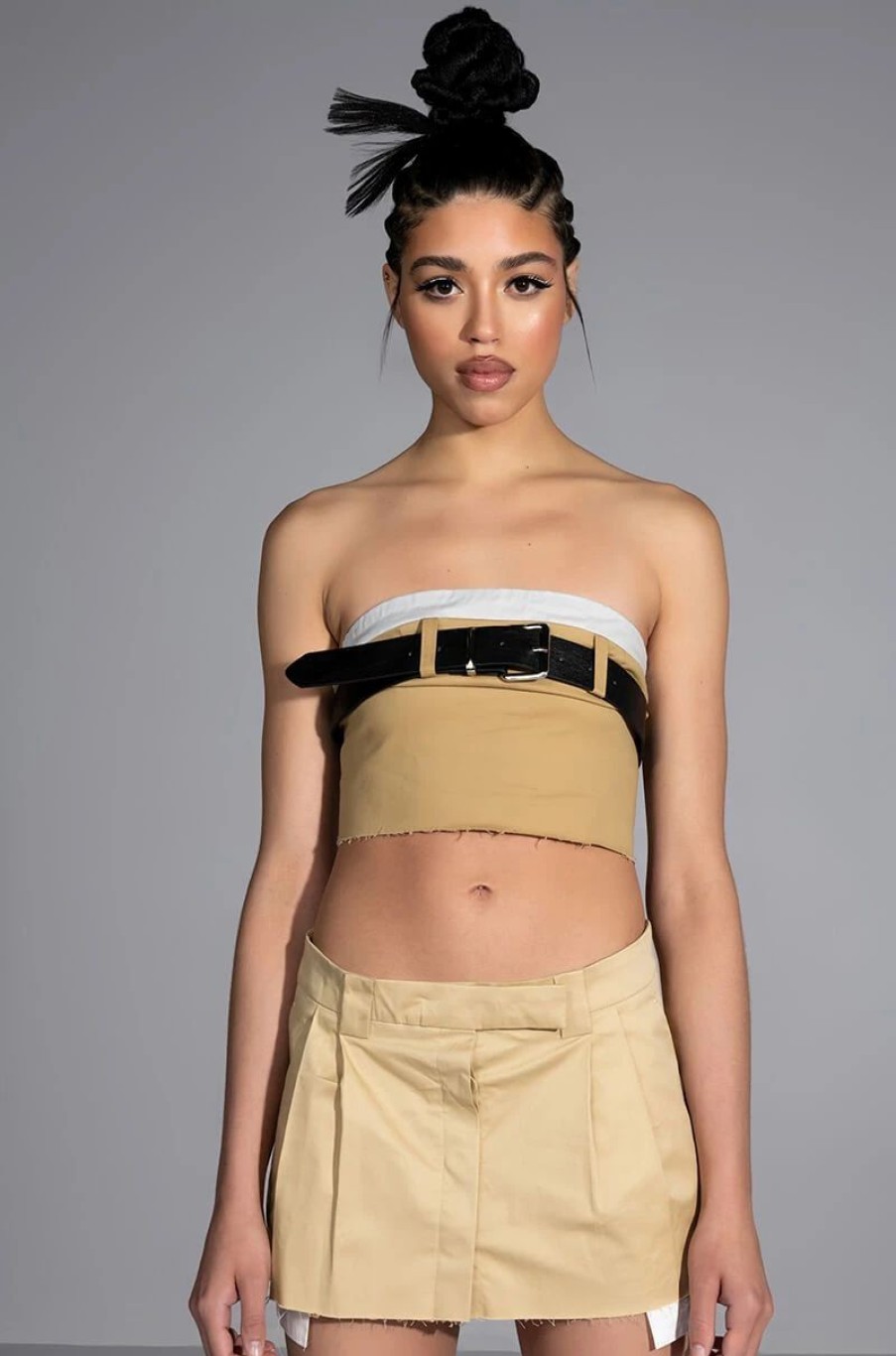 Crop Tops & Bralettes * | Kisses Belted Crop Top Beige