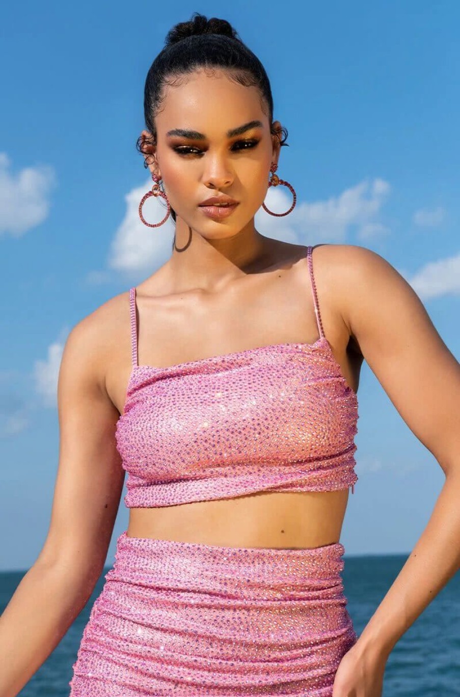 Crop Tops & Bralettes * | I Am Me Vic Xxtra Shine Rhinestone Bandeau Pink Multi