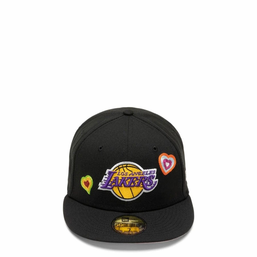 Headwear * | New Era 59Fifty Los Angeles Lakers Chain Stitch Heart Fitted Cap Black