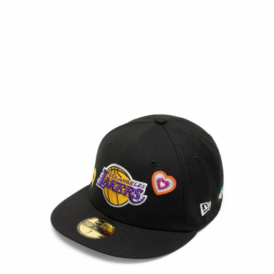 Headwear * | New Era 59Fifty Los Angeles Lakers Chain Stitch Heart Fitted Cap Black