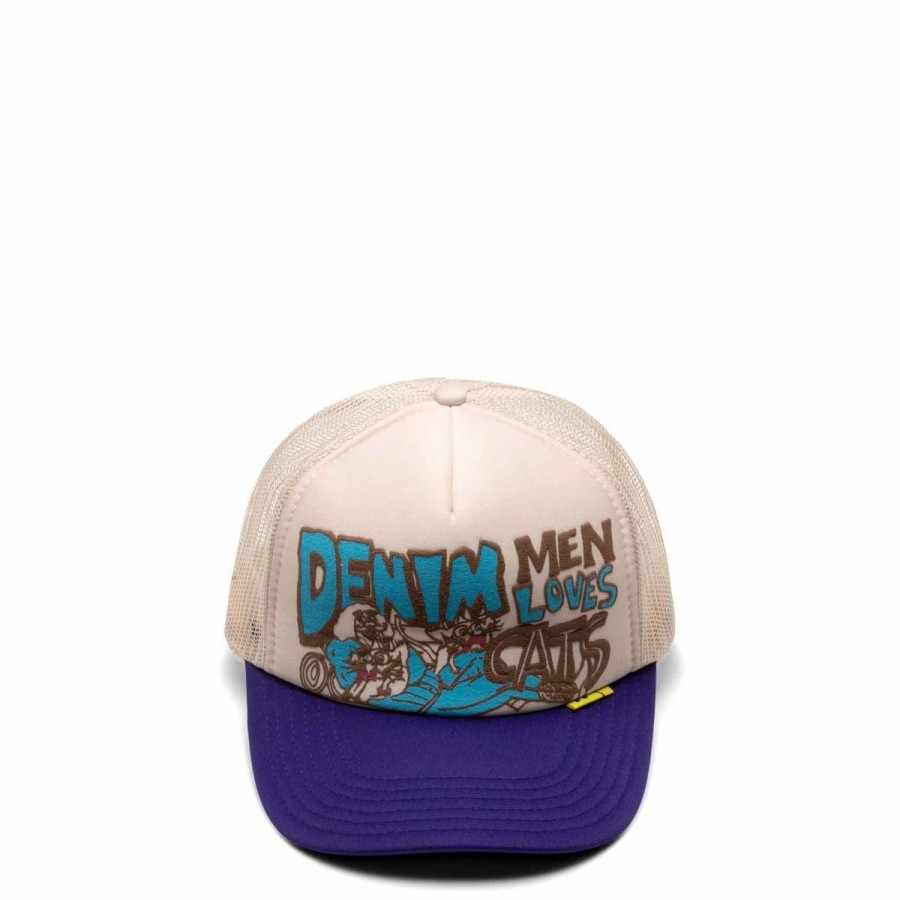 Headwear * | Kapital Denim Men Love Cats Trucker Cap Purple/Ecru