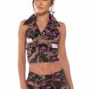 Crop Tops & Bralettes * | Silhouette Print Collared Halter Top Camo