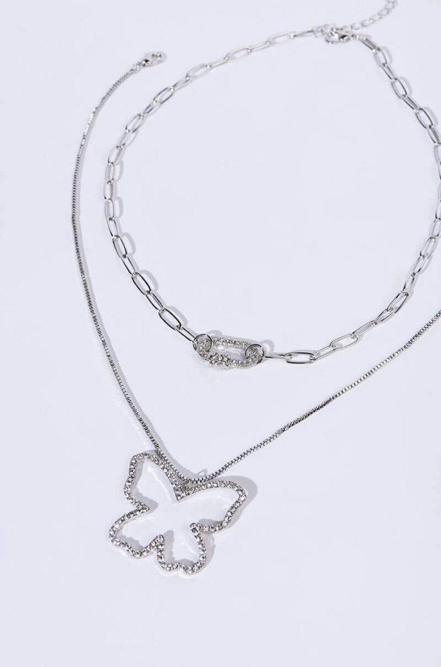 Jewelry * | Feelings On Safety Butterfly Necklace Set Silver