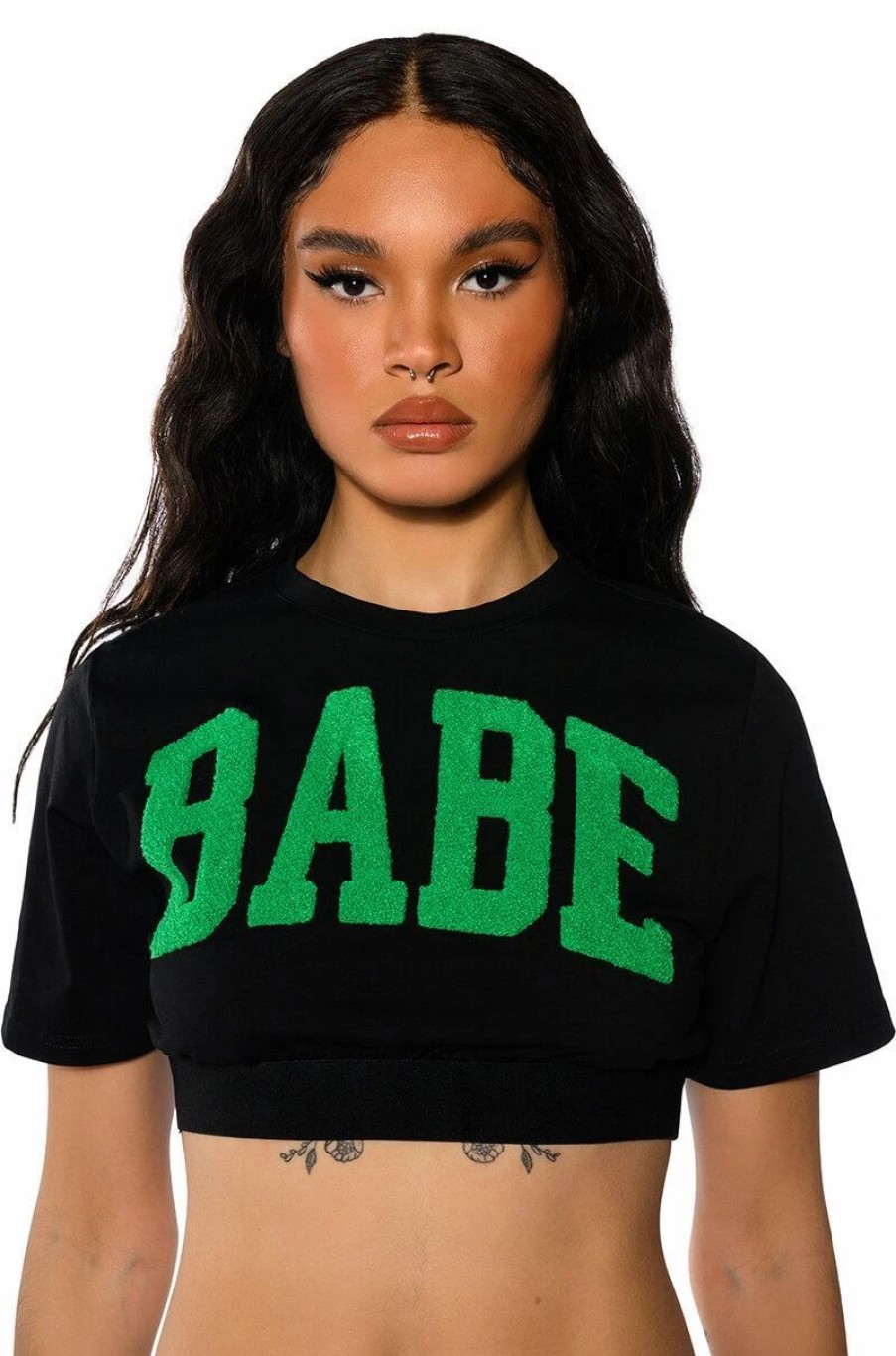 Crop Tops & Bralettes * | Not Your Babe Cropped Short Sleeve Crew Neck Tshirt Black