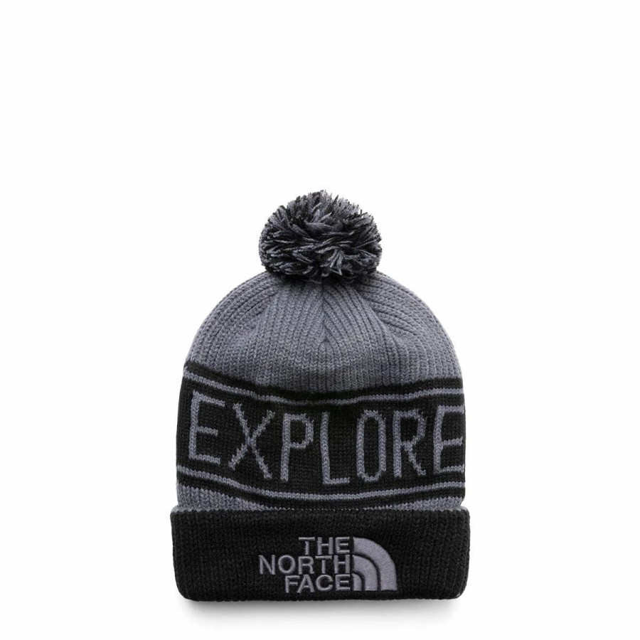 Headwear * | The North Face Retro Tnf Pom Beanie Vanadis Grey/Tnf Black