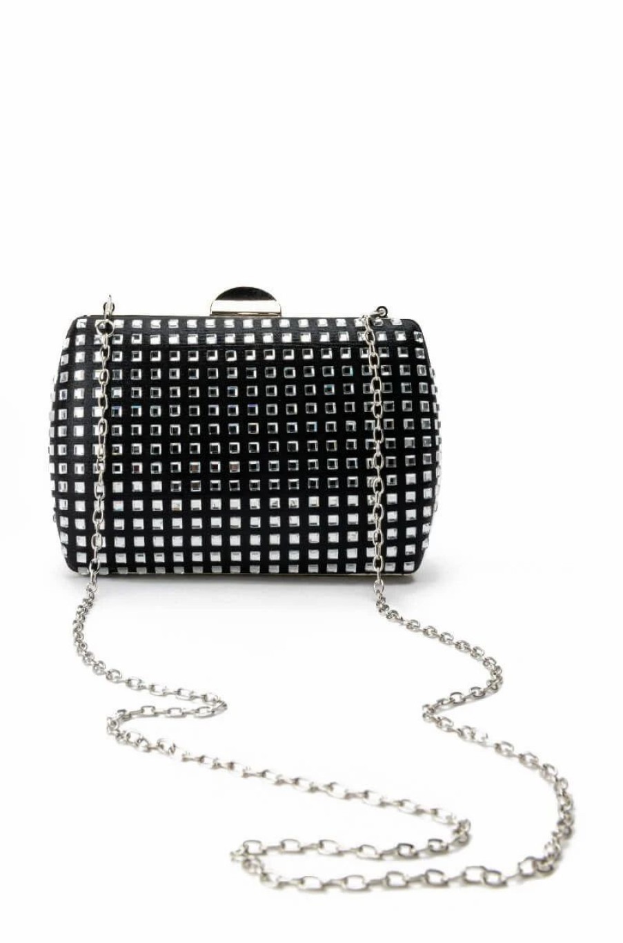 Handbags, Clutches & Wallets * | Check Me Out Square Mirror Clutch Black Silver