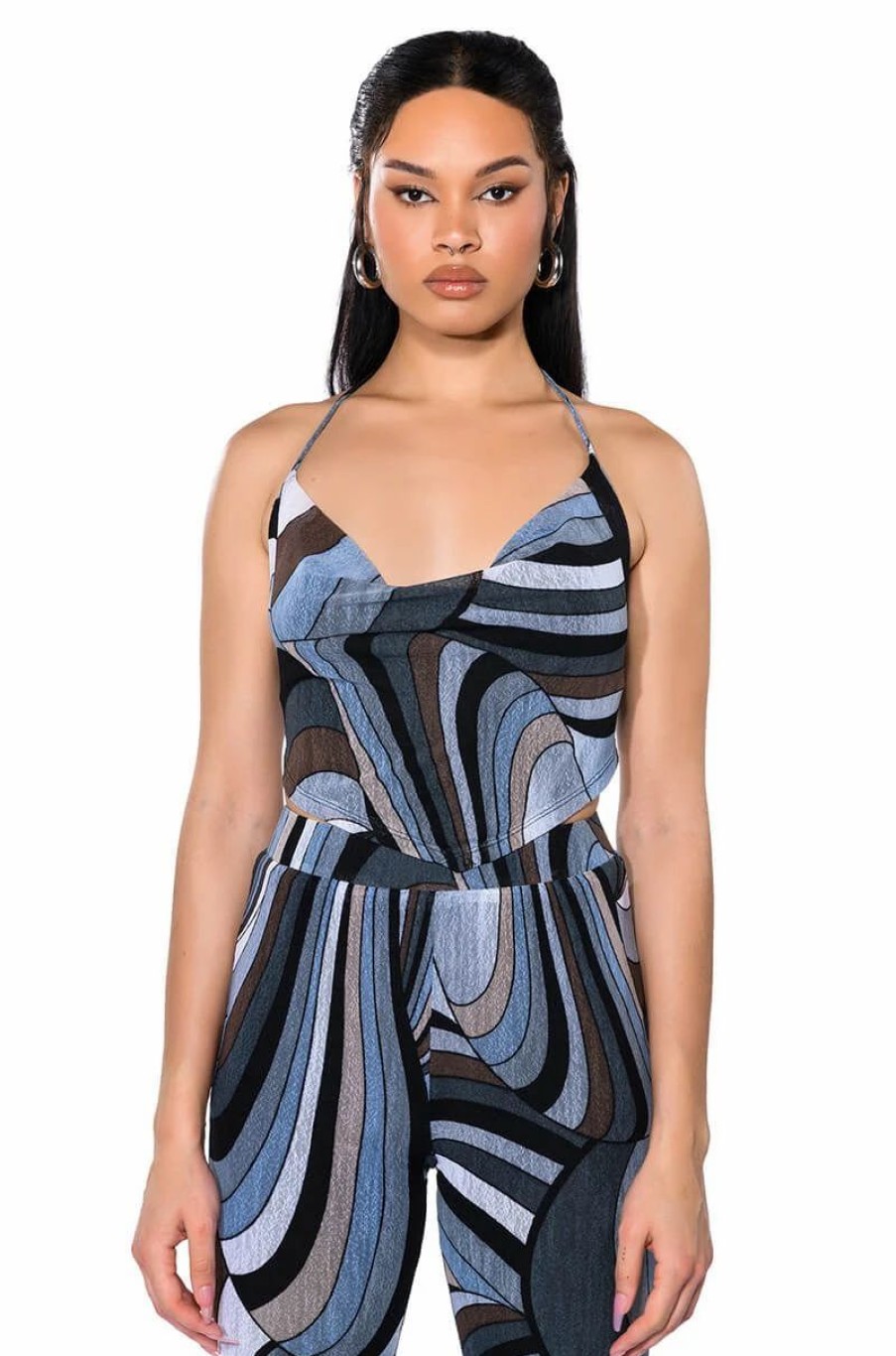 Crop Tops & Bralettes * | It Girl Corset Tie Top Grey Multi