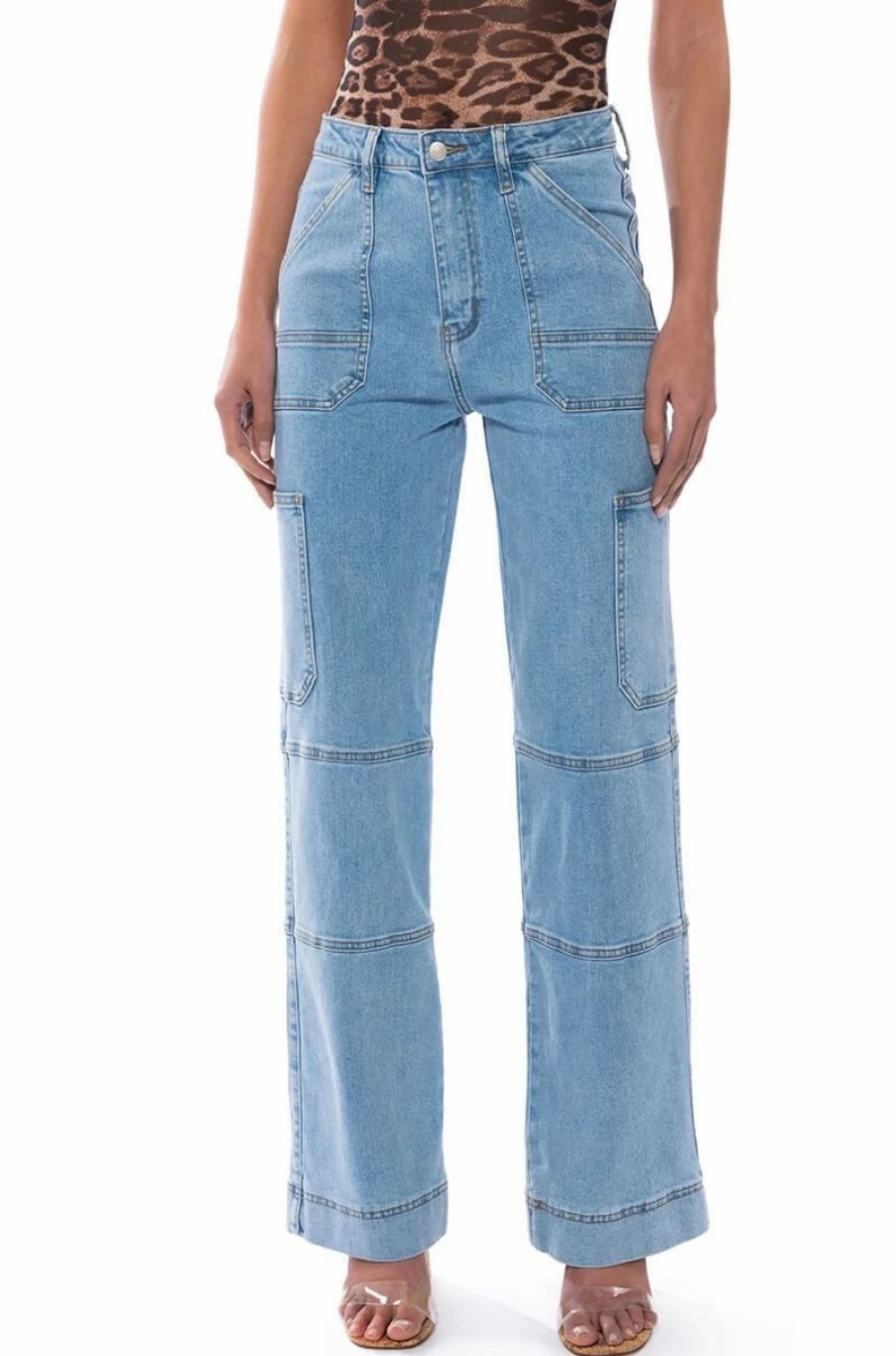 Denim * | Blue Jean Baby Wide Leg Utility Jeans Medium Blue Denim