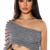 Crop Tops & Bralettes * | One Shoulder Rib Knit Layering Tube Top Gray