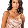 Crop Tops & Bralettes * | Diva Drip Sleeveless Chain Detail Satin Cowl Neck Blouse Beige