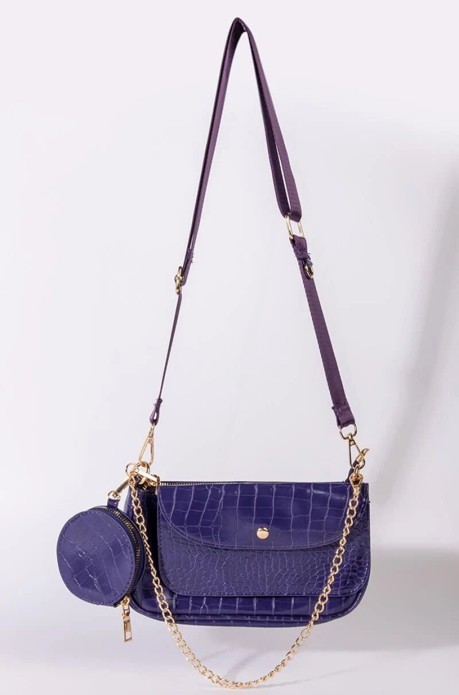 Handbags, Clutches & Wallets * | On Periodt Croc Eggplant Baguette Purple