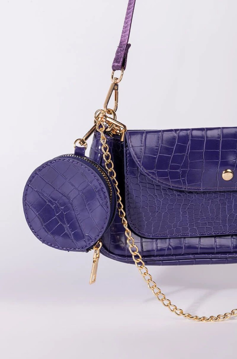 Handbags, Clutches & Wallets * | On Periodt Croc Eggplant Baguette Purple