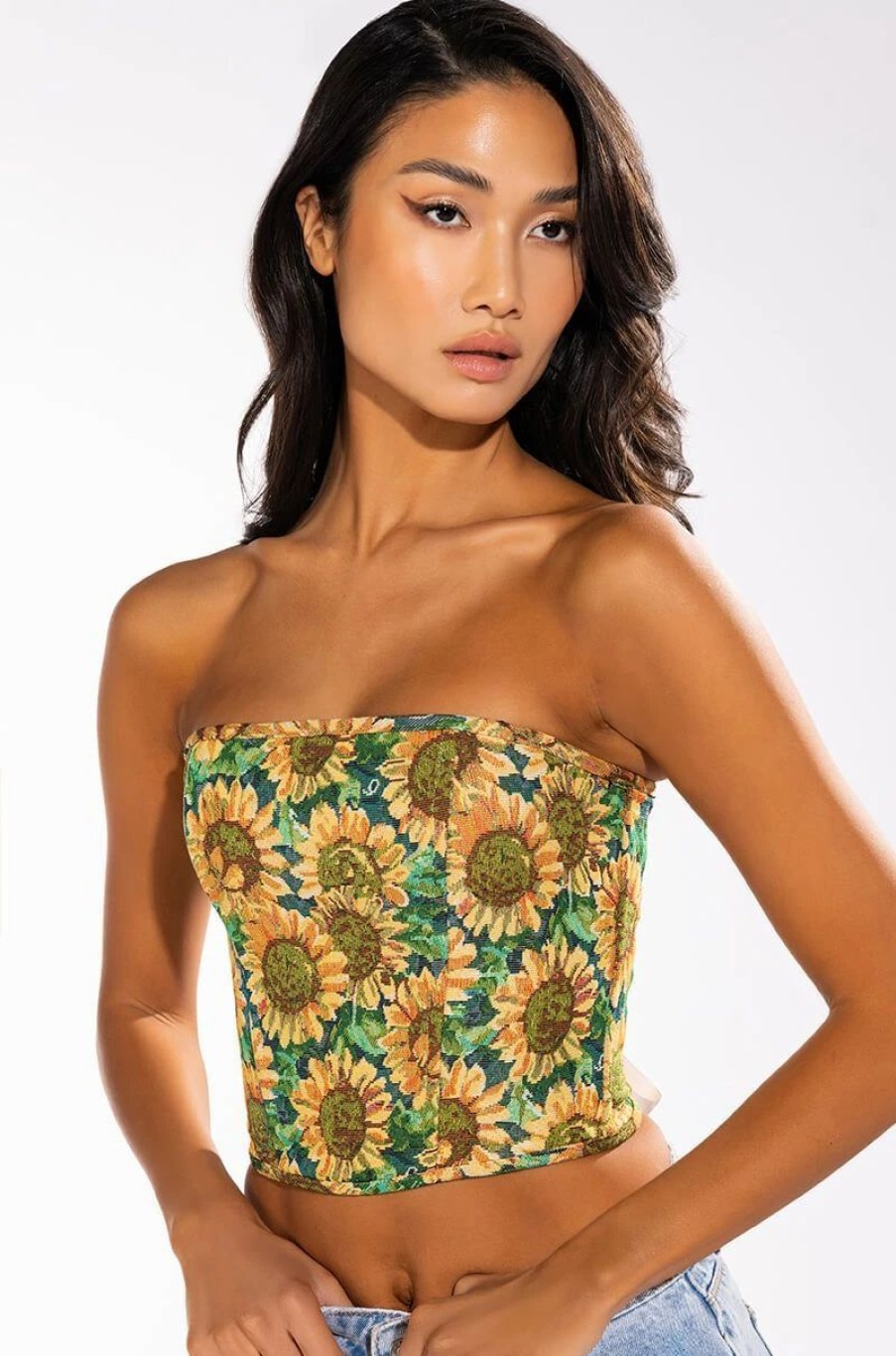 Crop Tops & Bralettes * | Field Of Dreams Brocade Bustier Brown Multi