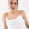 Crop Tops & Bralettes * | Big Softie Rhinestone Strap Plush Crop Top White