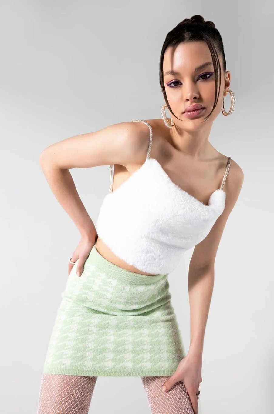 Crop Tops & Bralettes * | Big Softie Rhinestone Strap Plush Crop Top White