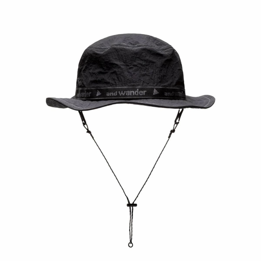 Headwear * | And Wander Jq Tape Hat Black