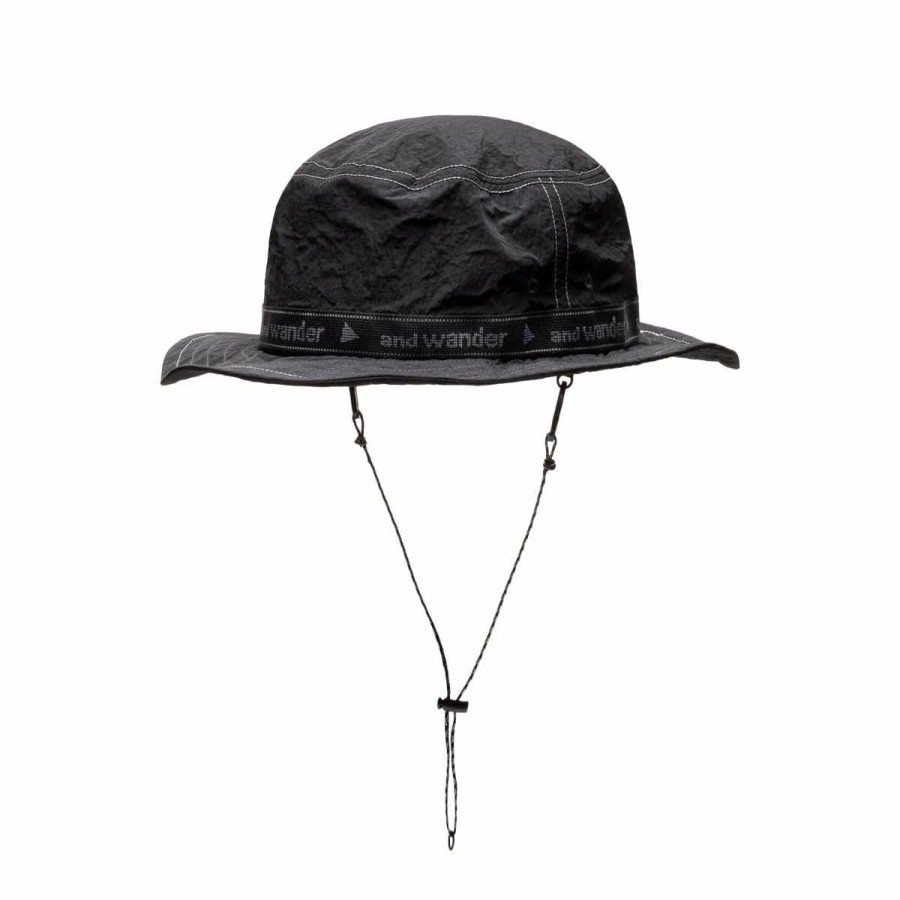 Headwear * | And Wander Jq Tape Hat Black