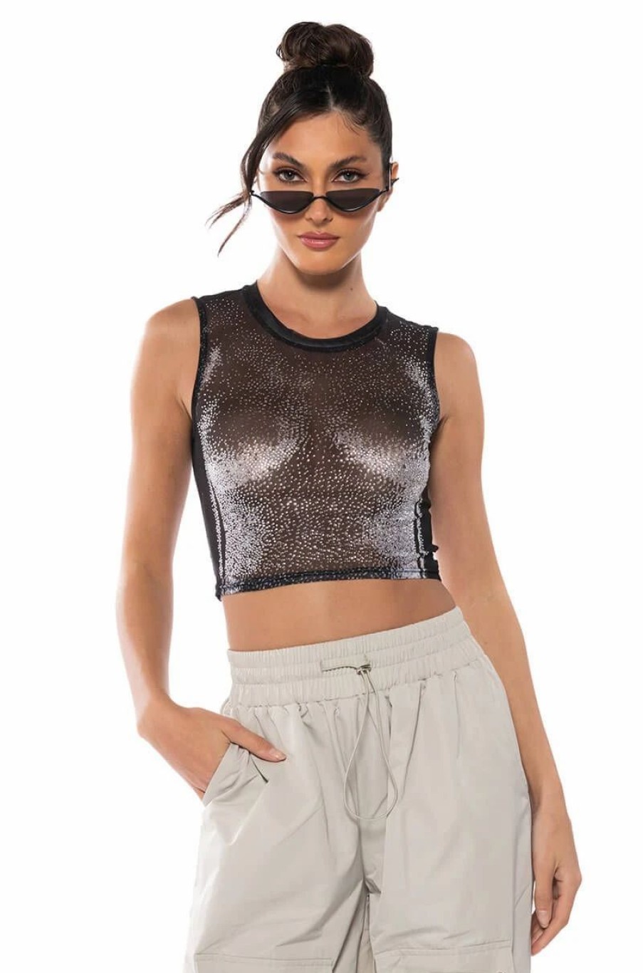 Crop Tops & Bralettes * | Out Of This Galaxy Mesh Top Black