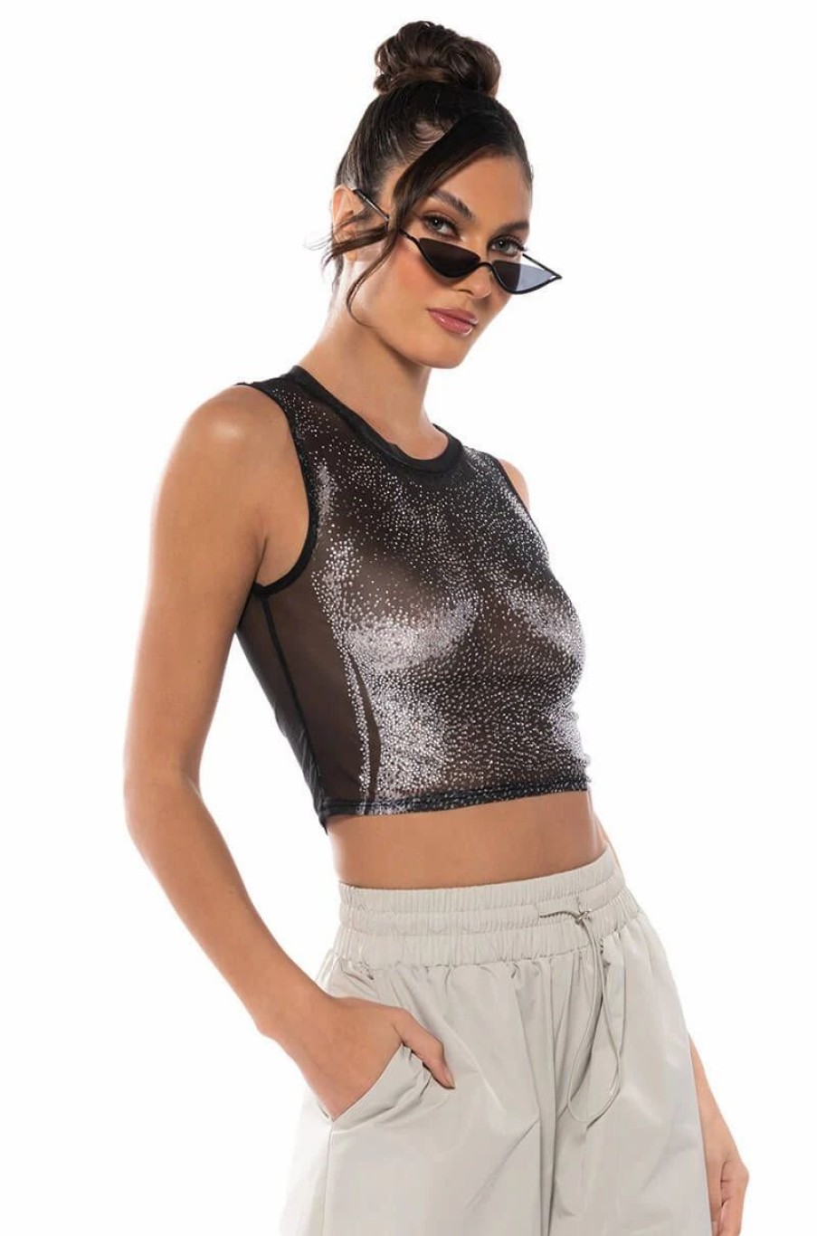 Crop Tops & Bralettes * | Out Of This Galaxy Mesh Top Black