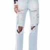 Denim * | Be Real Distressed Cargo High Rise Jeans Light Blue Denim