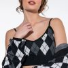 Crop Tops & Bralettes * | Birdie Argyle Knit Crop Top Black Multi